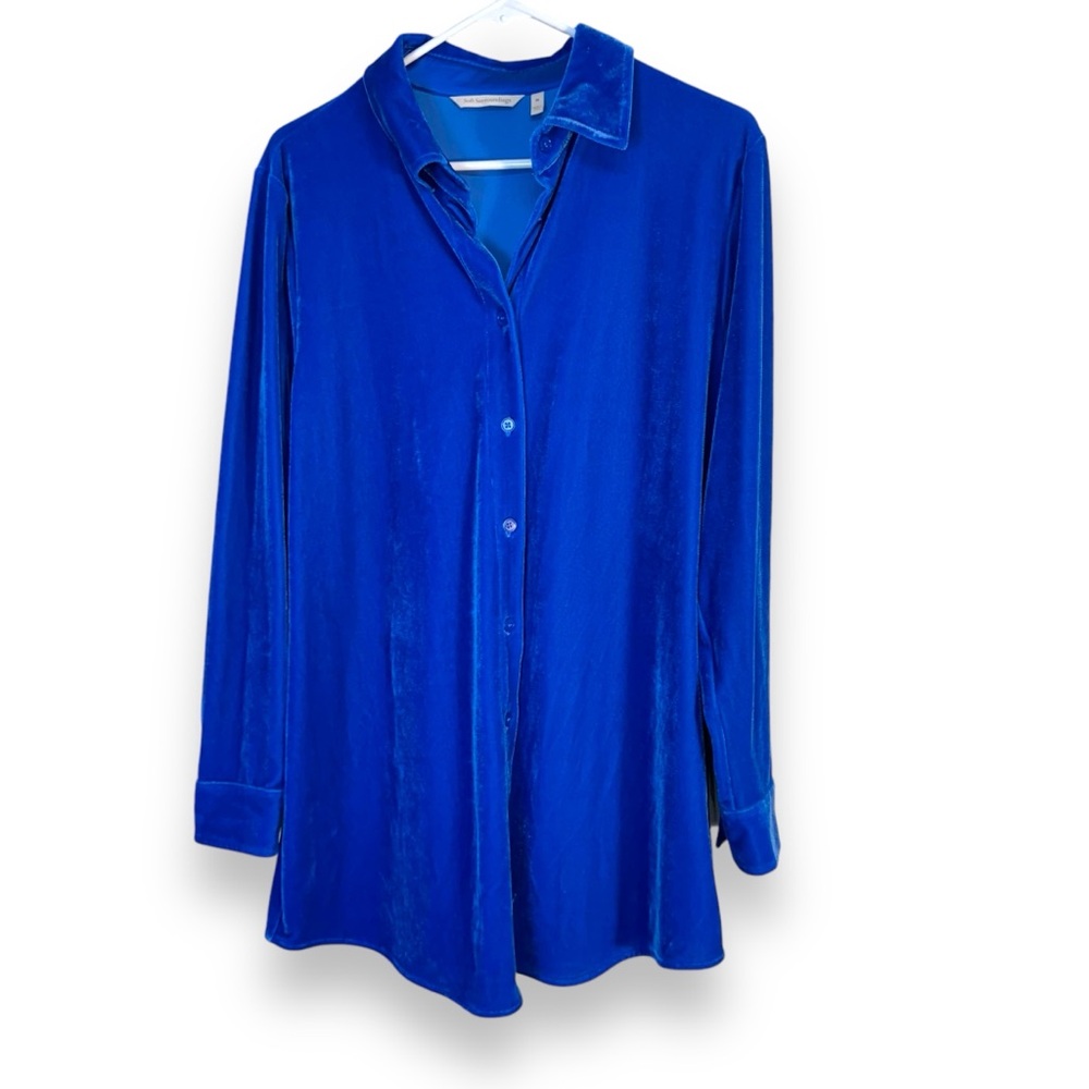 Soft Surroundings Velvet Boyfriend Button Down Shirt Size Medium Blue